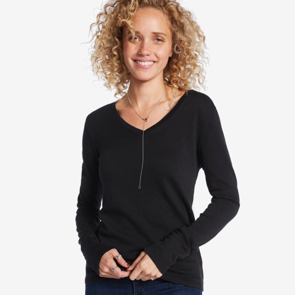 Soft Cotton V Neck T Shirt Black Long Sleeve